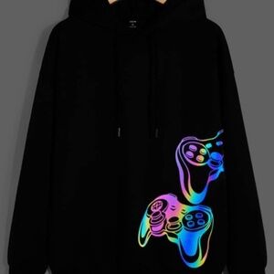 SHEIN Hombres Capucha con estampado reflectante con estampado con cordón